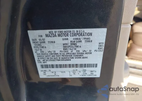 2008 Mazda Tribute I Touring из США, поврежденный, VIN 4F2CZ02Z78KM02869